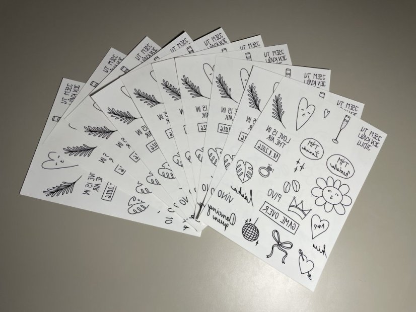 Dočasné jednorázové tetování s vlastním motivem na A4 – vlastní logo, text nebo grafika