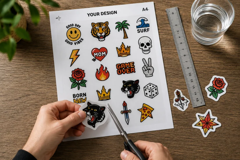 Dočasné jednorázové tetování s vlastním motivem na A4 – vlastní logo, text nebo grafika
