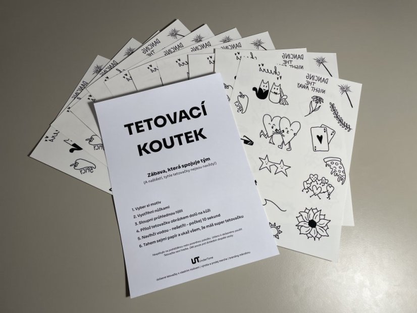 Dočasné jednorázové tetování s vlastním motivem na A4 – vlastní logo, text nebo grafika
